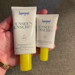 Full size (50ml and 20ml) brand new SuperGoop Unseen Sunscreen